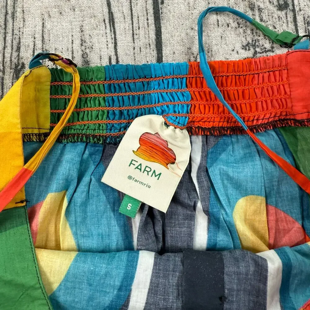 FARM Rio Macaw Stripes Maxi Dress S Multicolor Cotton Beach Cover-Up - Picture 4 of 9